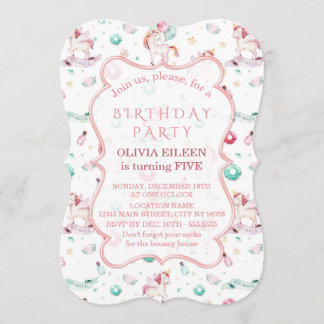 魔法のユニコーン誕生日パーティーガール任意の年齢 招待状