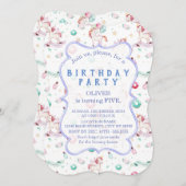 魔法のユニコーン誕生日パーティー少年Any Age 招待状 (正面/裏面)