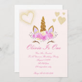 魔法のユニコーン誕生日パーティー招待状 セーブザデート (正面/裏面)