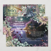 魔法のユニコーン誕生日パーティー招待状 招待状 (正面/裏面)