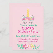 魔法のユニコーン誕生日パーティー招待状 招待状 (正面/裏面)