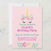 魔法のユニコーン誕生日パーティー招待状