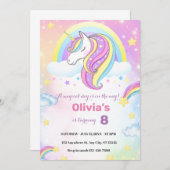 魔法のユニコーン誕生日パーティー招待状 招待状 (正面/裏面)