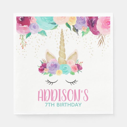 魔法のユニコーン誕生日パーティー赤ちゃんシャワーナプキン スタンダードランチョンナプキン (正面)