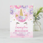 魔法のユニコーン誕生日パーティー ピンク パープル レインボー 招待状 (スタンド正面)
