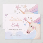 魔法のユニコーン誕生日パーティー 招待状 (正面/裏面)