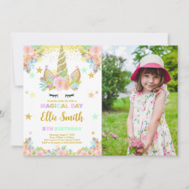 魔法のユニコーン誕生日写真招待状 招待状