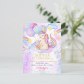 魔法のユニコーン誕生日招待状 レインボー ポストカード (スタンド正面)