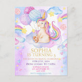 魔法のユニコーン誕生日招待状 レインボー ポストカード (正面)