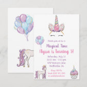 魔法のユニコーン誕生日招待状 招待状 (正面/裏面)