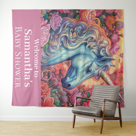 魔法のユニコーン赤ちゃんシャワーの背景 タペストリー (インサイチュ(横))