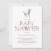 魔法のユニコーン赤ちゃんシャワー | ピンクのフローラ 招待状 (正面)