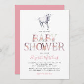 魔法のユニコーン赤ちゃんシャワー | ピンクのフローラ 招待状 (正面/裏面)