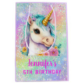 魔法のユニコーン輝く虹 ミディアムペーパーバッグ (正面)