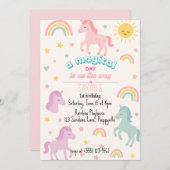 魔法のユニコーン1st誕生日招待状for Girls 招待状 (正面/裏面)