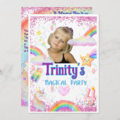 魔法のユニコーン4歳の誕生日招待状 招待状 (正面/裏面)