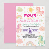 魔法のユニコーン4歳誕生日招待状 招待状 (正面/裏面)