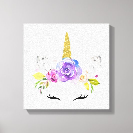 魔法のユニコーン,かわいいユニコーン,女の子の子供部屋,ピンク キャンバスプリント (正面)
