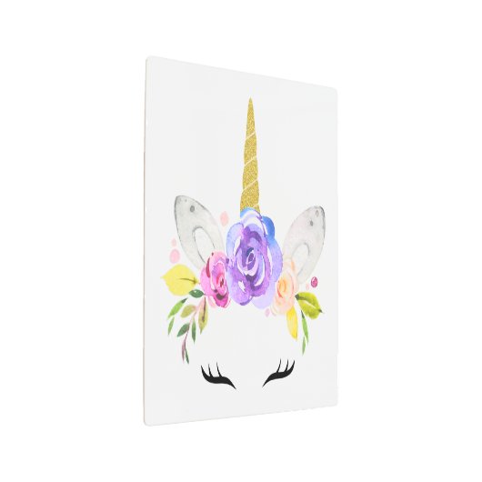 魔法のユニコーン,かわいいユニコーン,女の子の子供部屋,ピンク メタルプリント (3/4)