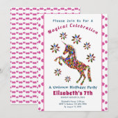 魔法のユニコーン グリッター 誕生日招待状 招待状 (正面/裏面)