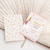魔法のユニコーン ピンクとパープルの虹の誕生日 招待状