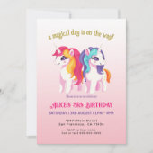 魔法のユニコーン ピンク水彩 誕生日パーティー 招待状 (正面)