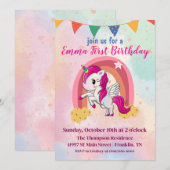 魔法のユニコーン ピンク水彩 1歳誕生日 サンキューカード (正面/裏面)