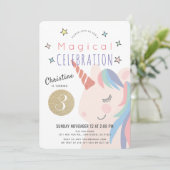 魔法のユニコーン ピンク×ゴールドの女の子の誕生日 招待状 (スタンド正面)