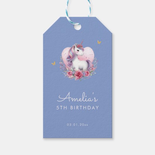 魔法のユニコーン ピンク ゴールド エレガント 誕生日 ギフトタグ (正面)