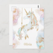 魔法のユニコーン ピンク&ゴールド 女の子の名前 ポストカード (正面/裏面)