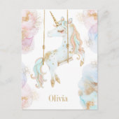 魔法のユニコーン ピンク&ゴールド 女の子の名前 ポストカード (正面)