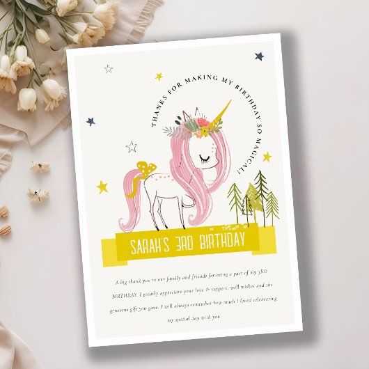 魔法のユニコーン ピンク 黄色 子供 フォト 誕生日 サンキューカード