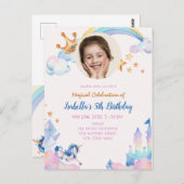 魔法のユニコーン レインボー 5歳の誕生日 招待状 (正面/裏面)