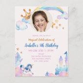 魔法のユニコーン レインボー 5歳の誕生日 招待状 (正面)