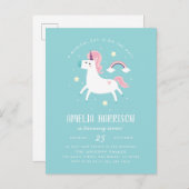 魔法のユニコーン、星と虹の誕生日パーティー インビテーションポストカード (正面/裏面)