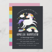 魔法のユニコーン、星と虹の誕生日パーティー 招待状 (正面/裏面)