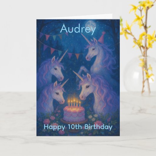 魔法のユニコーン 神秘的な オーダーメイドの 誕生日 カード (黄色い花)