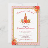 魔法のユニコーン 秋 感謝祭 女の子 ベイビーシャワー 招待状 (正面)