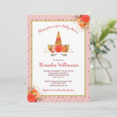 魔法のユニコーン 秋 感謝祭 女の子 ベイビーシャワー 招待状 (スタンド正面)