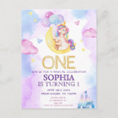 魔法のユニコーン 紫 水彩画 誕生日パーティー ポストカード (正面)