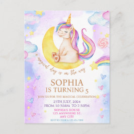 魔法のユニコーン 紫 水彩画 誕生日パーティー ポストカード