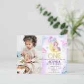 魔法のユニコーン 紫 水彩画 誕生日パーティー ポストカード (スタンド正面)