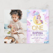 魔法のユニコーン 紫 水彩画 誕生日パーティー ポストカード (正面)