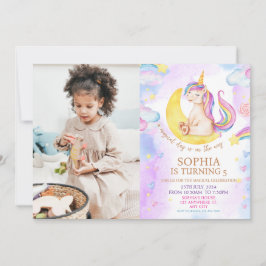 魔法のユニコーン 紫 水彩画 誕生日パーティー 招待状