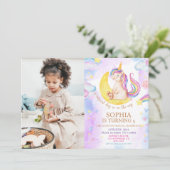 魔法のユニコーン 紫 水彩画 誕生日パーティー 招待状 (スタンド正面)