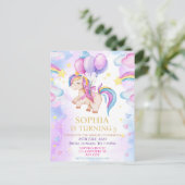 魔法のユニコーン 紫 水彩 誕生日パーティー ポストカード (スタンド正面)