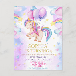 魔法のユニコーン 紫 水彩 誕生日パーティー ポストカード