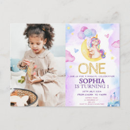 魔法のユニコーン 紫 水彩 誕生日パーティー ポストカード