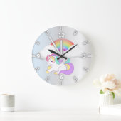 魔法のユニコーン，虹，シルバー ラージ壁時計 (ホーム)