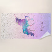 魔法のユニコーン、金ゴールド紙吹雪- パーソナライズされた ビーチタオル (正面)